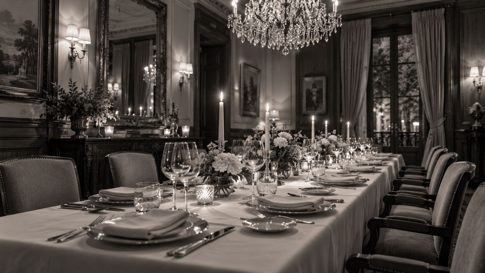 Salón preparado para una cena